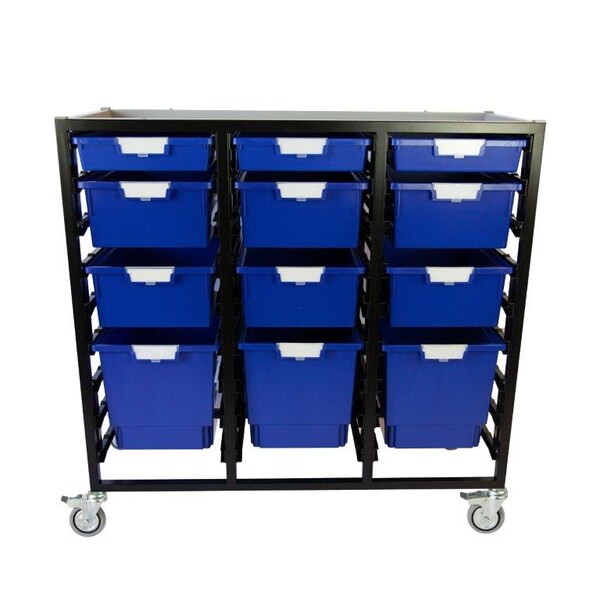 Storsystem Commercial Grade Mobile Bin Storage Cart with 12 Blue High